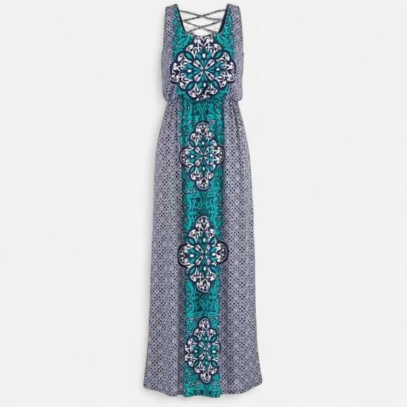 Maurice’s Dresses & Skirts - Maurice’s Navy Blue and Teal Cross Back Sleeveless Maxi Dress Size L